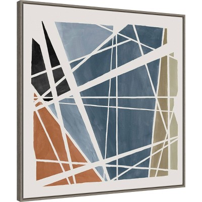 Abstract Geometric Blue and Orange Framed Canvas Wall Art
