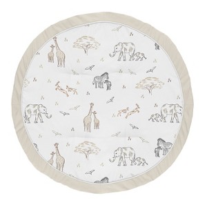 Sweet Jojo Designs Boy or Girl Gender Neutral Unisex Baby Tummy Time Playmat Serengeti Animals Taupe Grey and White - 1 of 4