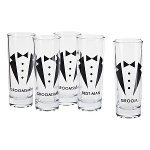 Blue Panda Set of 5 Clear Shot Glasses 2 oz - Groom, Best Man & Groomsman for Bachelor Party Favors Supplies - 1 of 4