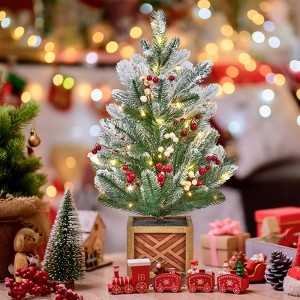 Coucheta Pre-Lit Mini Artificial Christmas Table Tree, Decorated with Bow, Balls, Red Berries & Pine Cones, DIY Tabletop Ornament for Indoor Home - 1 of 4