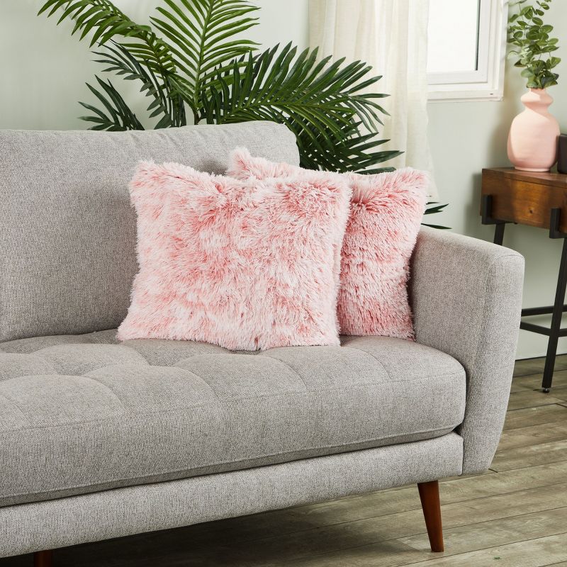 Juvale 2 Pack Decorative Throw Pillow Covers 18x18 in, Blush Pink Faux Fur, 2 of 8