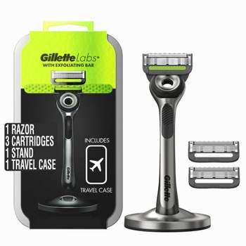 Gillette Labs Exfoliating Bar Razor + 3 Razor Blade Refills, Travel Case & Premium Magnetic Stand
