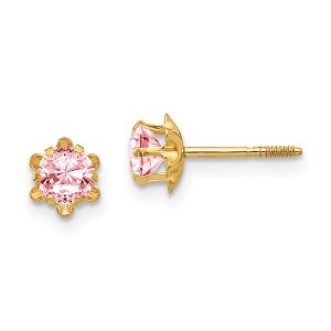 Black Bow Jewelry Kids 4mm Synthetic Pink Tourmaline Screw Back 14k Gold Stud Earrings - 1 of 4