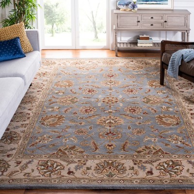Royalty Blue and Beige 7' Square Wool Handmade Tufted Rug