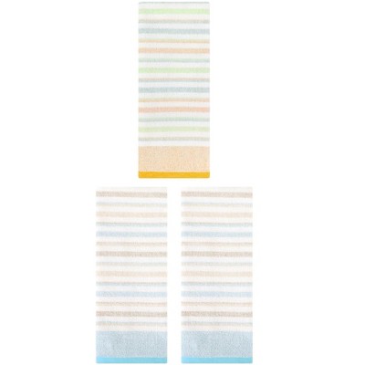 REGALWOVEN 3 Pack Striped Pattern Cotton Bathroom Decorative Hand Towels for Face Hair 13" x 27"