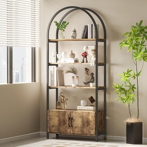 Arched Bookshelf, Bookcase with Doors Storage, 71.5 Inches Tall Industrial Book Shelf - 1 of 4