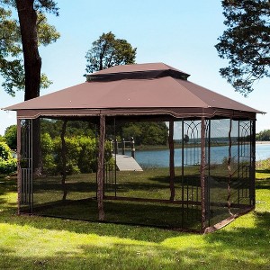 PAGED 13x10 Outdoor Patio Canopies and Gazebos with Ventilated Double Roof Mosquito Net, Detachable Mesh Screen, for Lawn, Garden, Brown Top - 1 of 4