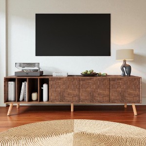 70" Mid Century Modern TV Stand for TVs up to 80 Inch, Entertainment Center Media Console with 3 Cabinets and 4 Open Storage Compartments - 1 of 4