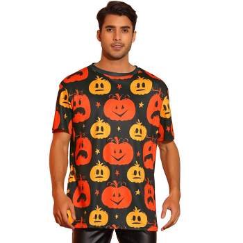 Lars Amadeus Men's Short Sleeved Party Halloween Pumpkin Printed Graphic T-Shirt