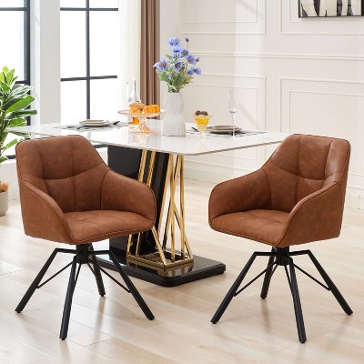 Hyleory Vintage Leather Dining Chairs Set of 2, Swivel Counter Stools for Kitchen Island, 360° Rotating Bar Height Chairs with Padded Seat