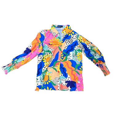 INSPIRE CHIC Women's Casual V Neck Floral Roll Up Long Sleeve Chiffon Button Down Fashion Blouses