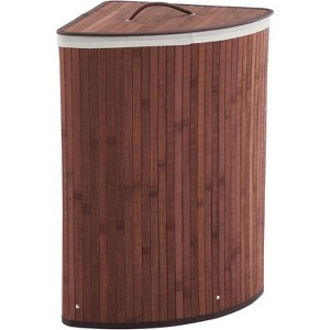 Corner Laundry Hamper w/ Lid, 15.5gal(58L) Foldable Bamboo Basket w/ Washable Liner Bag, Wicker Clothes Hamper for Bedroom Bathroom Apartment - 1 of 4