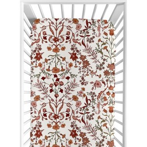 Sweet Jojo Designs Girl Baby Fitted Crib Sheet Boho Floral Wildflower Rust Orange Ivory Off White - 1 of 4