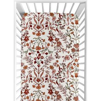 Sweet Jojo Designs Girl Baby Fitted Crib Sheet Boho Floral Wildflower Rust Orange Ivory Off White