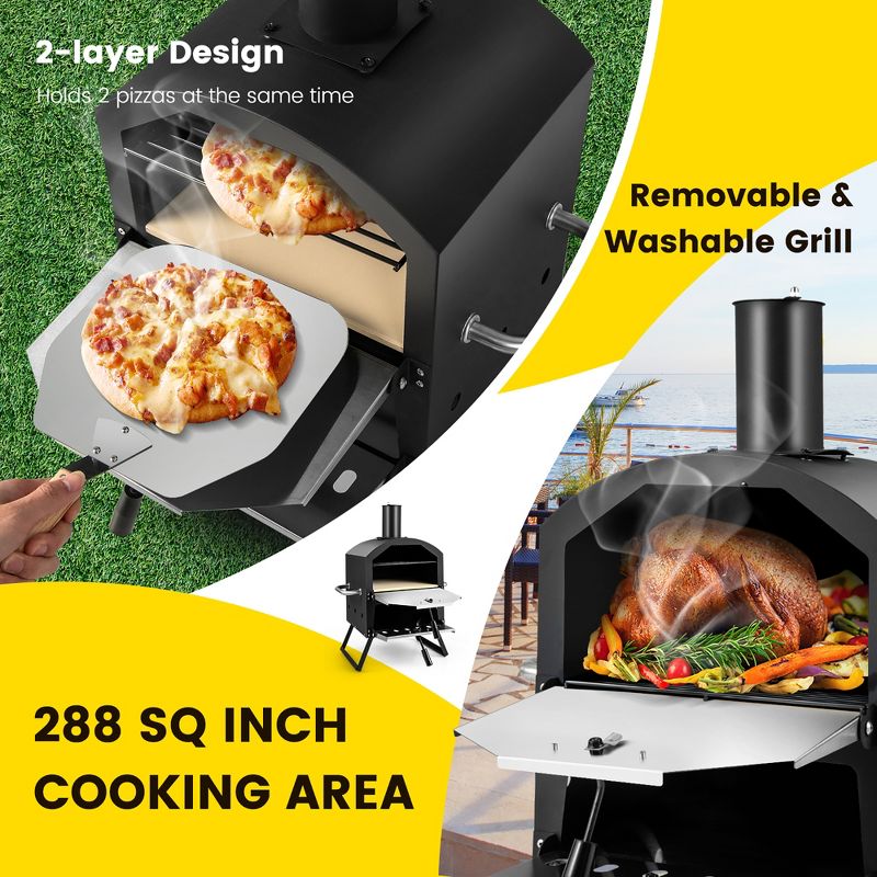 Costway 2-Layer Pizza Oven Wood Fired Pizza Grill Outside Pizza Maker with Waterproof Cover, 5 of 11