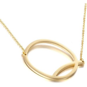 Large Sideways Initial Pendant Necklace 18K Gold Plated Stainless Steel - 1 of 4