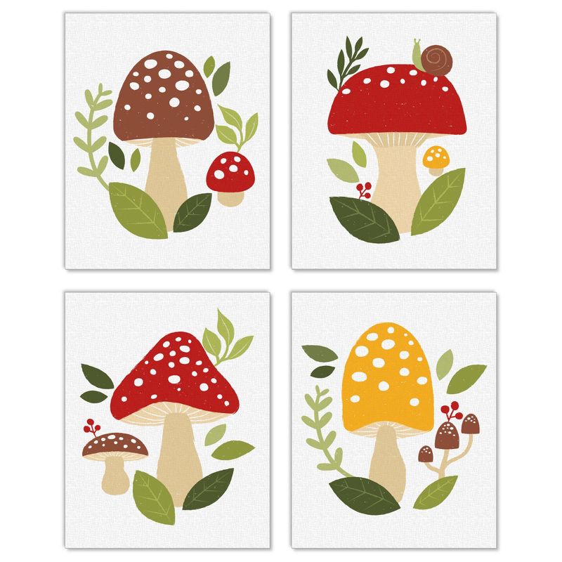 Big Dot of Happiness Wild Mushrooms - Unframed Red Toadstool Decor Linen Paper Wall Art - Set of 4 - Artisms - 8 x 10 inches, 1 of 8