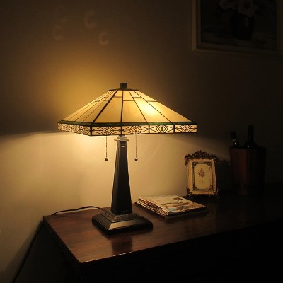 Theros White and Bronze Stained Glass Mission Table Lamp