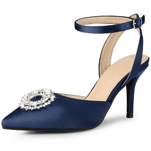 Perphy Women's  Pointed Toe Rhinestones Cut-Out Ankle Strap Stiletto Heel Pumps - 1 of 3