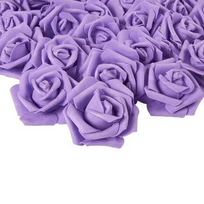 Juvale 100 Pack Purple Faux Rose Artificial Flowers, Stemless Fake Roses for Wedding Decorations, Baby Showers, Crafts, 3 inches