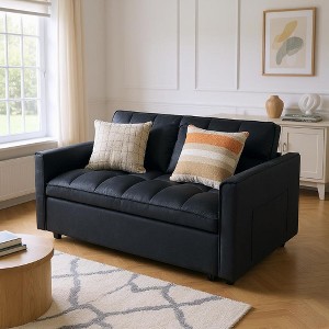 Sapphtopaz Corduroy Couch Sofa - Double Sleeper with Pull-Out Bed, 2 Pillows & Side Storage, Upholstered Furniture for Living Room, Bedroom & Guest - 1 of 4