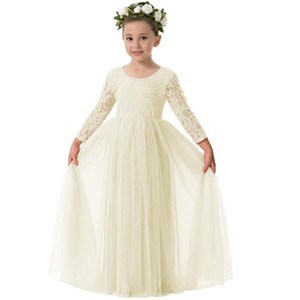 2Bunnies Paisley Lace Tulle Long Sleeve Maxi Flower Girl Dress - 1 of 4
