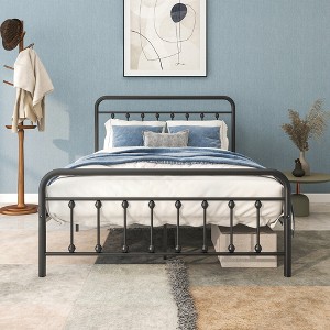 SeaCamel Victorian Style Full Size Platform Bed - Elegant Black Metal Frame with Headboard, Footboard & Underbed Storage, No Box Spring Needed - 1 of 4