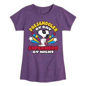 Girls' - Peanuts - Snoopy Preschooler By Day Superhero By Night Fitted Short Sleeve Graphic T-Shirt - 1 of 4