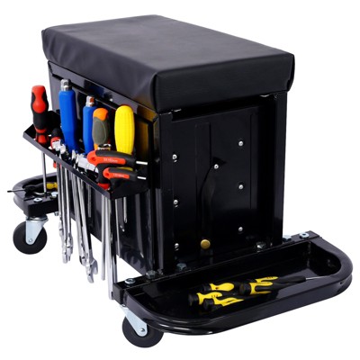 3-Drawer Rolling Tool Chest with Wheels - 350 LBS Capacity Heavy Duty Tool Box with Side Trays & Padded Seat - for Home Workshop & Auto Repair