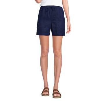 Lands' End Women's High Rise Pull On Drawstring A-line 7" Linen Shorts