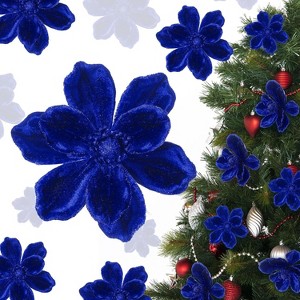 COZONY 24PCS Velvet Poinsettia Flowers with Glitter, 6.3 Inch Artificial Christmas Flowers for Wreaths Crafts Centerpieces Holiday Decor - 1 of 4