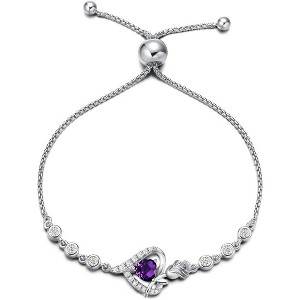 Sterling Silver Birthstone Tennis Bracelet for Women, Rose Heart Gemstone Jewelry, Anniversary Birthday Gift for Mom Wife - 1 of 4