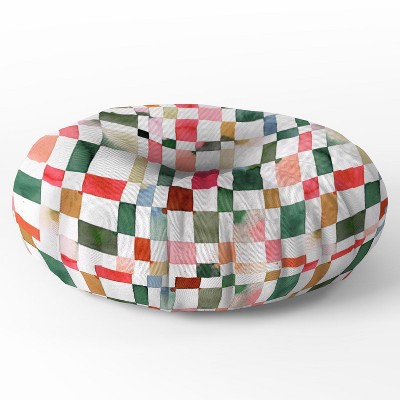 Ninola Design Watercolor Checker Yuletide Round Floor Pillow - Deny Designs