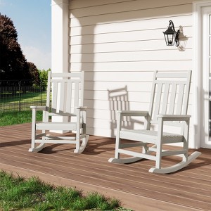 Outdoor rocking chair set of 2, HDPE all-weather oversized rocking chair, adult high-back porch rocking chair,suitable for multiple scenarios, white - 1 of 4