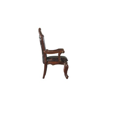 Antique White Floral Faux Leather Arm Chairs, Set of 2