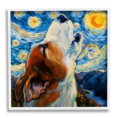 Stupell Industries Howling Dog Classic Painting Framed Giclee Art