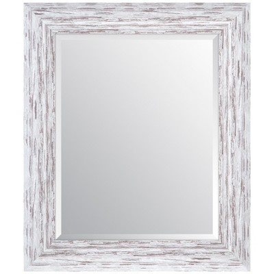 16"x20" Distressed Scoop Framed Beveled Wall Accent Mirror White - Gallery Solutions