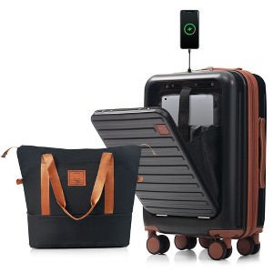 YONWAY 2 Piece Carry on Luggage Set,Front Opening 20-inch Carry-on Luggage and Expandable Travel Bag, With USB Port, Cup Holder, Back to School Use - 1 of 4