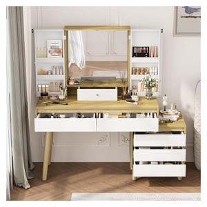 Makeup Vanity Desk with 3 Color Modes LED Lighted Mirror, 6 Drawers & Open Storage Shelves, Dressing Table with Drawers Hidden Space, for Bedrooms - 1 of 4