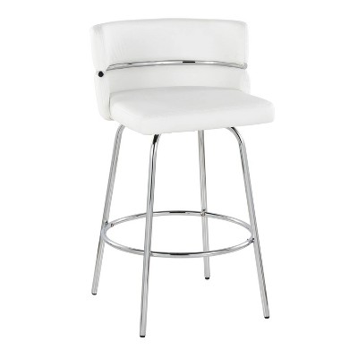Set of 2 White Faux Leather Swivel Counter Stools with Chrome Frame