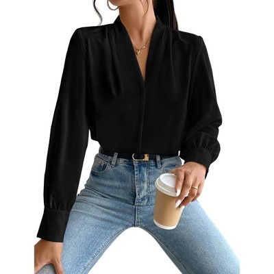 Clearlove Womens Shirts V Neck Long Sleeve Work Blouses Collared Tops