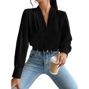 Clearlove Womens Shirts V Neck Long Sleeve Work Blouses Collared Tops - 1 of 4