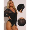 INSPIRE CHIC Women's V Neck Lantern Sleeve Tops Glitter Bodysuit - 2 of 4