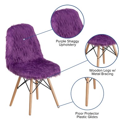 Purple Faux Fur and Beechwood Accent Chair with Metal Bracing