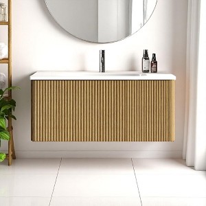 36" Floating Bathroom Vanity, Integrated Ceramic Sink, Push-Open Drawer & U-Shape Wall Fitting,Wall-Mounted MDF Vanity Cabinet - 1 of 4
