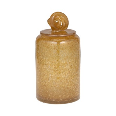 Sagebrook Home Glass Bottle Vase with Lid - Dark Amber Orange Design with Knotted Topper