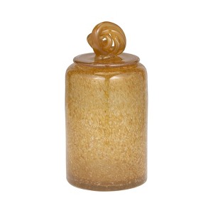 Sagebrook Home Glass Bottle Vase with Lid - Dark Amber Orange Design with Knotted Topper - 1 of 4