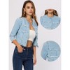 Allegra K Women's Cropped Denim Jacket 3/4 Sleeves Frayed Casual Collarless Jean Jackets - 2 of 4