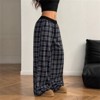 Clotth Gingham Pants for Women Plaid Drawstring Elastic Waist Checkered Wide Leg Trousers Casual Loose Fit Baggy Pants, Navy blue - 4 of 4