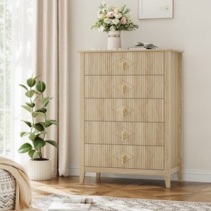 Fluted Dresser for Bedroom, Tall 5-Drawer Wood Dresser, Modern 5 Chest of Drawers, Storage Organizer Cabinet for Living Room, Hallway, Entryway - 1 of 4